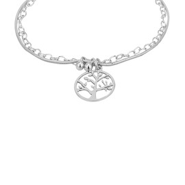 Vanbelle Sterling Silver Jewelry Multi Layer Chain Bracelet with Dangling Tree of Life and Rhodium Plated for Women