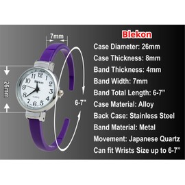 Blekon Collections Quartz Womens 26mm Delicate Metal Cuff Bangle Watch (Purple)