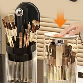 Semi-automatic Makeup Brush Organizer & Storage for Vanity Silver Black