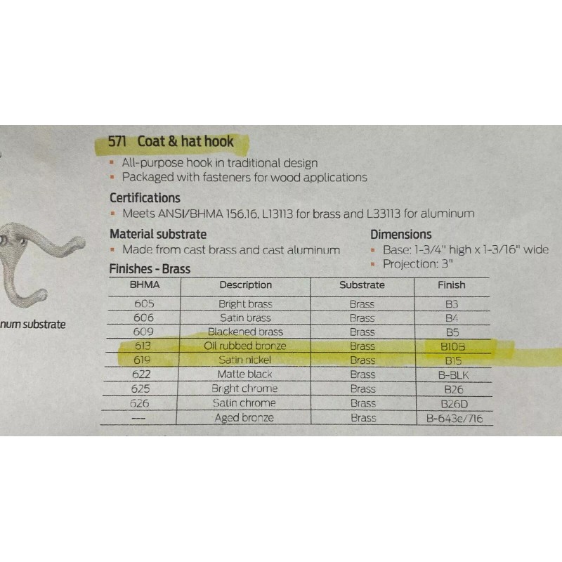 Ives 571 B10B Brass Coat & Hat Hook Oil-Rubbed Bronze