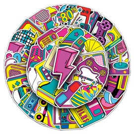 1980s Stickers Pack for Adults, 50 Pcs Retro 80s for Water Bottles, Waterproof Vinyl Vintage 80s Stickers and Decals for Luggage Computer Skateboard Phone Guitar 80s Party Favors