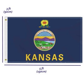 3×5 FT Kansas Flag, Large 100D USA State Outdoor Banner,Doube Side Printing Decor For Patio Garden With Brass Gromment
