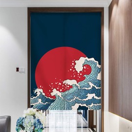 RLoncomix Japanese Noren Doorway Curtain Tapestry Hokusai Ukiyoe Great Wave Door Curtain Kitchen Bistro Home Decoration, 33 x 59 inches