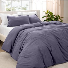 Bare Home Ultra Soft Washed Microfiber Duvet Cover with Zipper and Securing Ties and 2 Pillow Shams, Linen-Like Look, Easy Care, Hypoallergenic (King/Cal King, Dusty Purple)