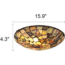 Tiffany Ceiling Lamp, Artzone Handcrafted Light Fixture Ceiling, Stained Glass Ceiling Light for Foyer, Living Dining Room, Bedroom, Bathroom - 16" Natural Stone Lampshade