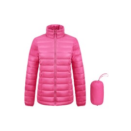 Orolay Women's Lightweight Packable Down Jacket Quilted Puffer Coat Outdoor Full-Zip Puffy Outwear with Stand Collar (Rose Small)