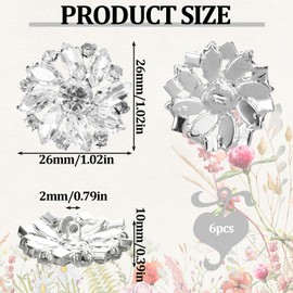 6PCS Rhinestone Buttons,Silver Rhinestones Buttons 26 mm Flatback Flower Crystal Button Rhinestones for Crafting Flower Buttons Embellishments for DIY Clothes Bags Wedding Bridal Bouquet Decoration