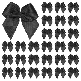M METERXITY 200-Pack Mini Craft Ribbon Bow 1x1 Inch Checkered Fabric Satin Ribbon Bows Boutique for Craft DIY/Treat Bags/Hair Bow Sewing/Wedding/Birthday/Party/Christmas [Black]