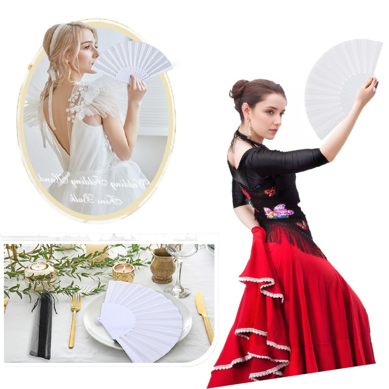 Wzenclave 4Pcs Hand Fans Foldable Folding Fans Silk Fabric Fan