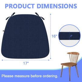 idee-home Chair Cushions for Dining Chairs, Kitchen Chair Pads Set of 6, U-Shaped Seat Cushions with Ties Non-Slip Bottom for Indoor Dining Room, Removable Cover, 17" x 16" x 2" Navy