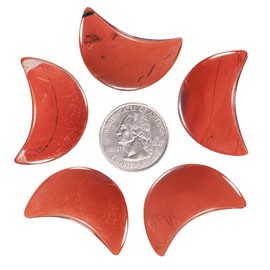 TUMBEELLUWA 5pcs Hand Carved Half-Moon Palm Pocket Stones, Polished Crystal Stone Set for Home Office Decoration DIY or Jewelry Making, Red Jasper