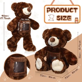 Leyndo Bear with Voice Recording Remembrance Stuffed Animal with Picture Recordable Messages Memorial Toy for Baby Shower Birthday Gift, Recording Gifts(Dark Brown, 18 Inch)
