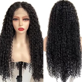 71 cm Kinky Curly Human Hair Wig, 4 x 1 Lace Front Wig, Straight Real Hair Wig for Women, Black Wigs, 100% Brazilian Real Hair Wigs with Baby Hair, 150% Density