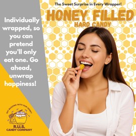 RUS Candy Company Honey Filled Hard Candy – Bulk 2 Pound Bag – About 180 Individually Wrapped Pieces – Soothing Natural Flavor with Real Honey Center – Great for Soothing Throat, Gifting, & Office Bowls
