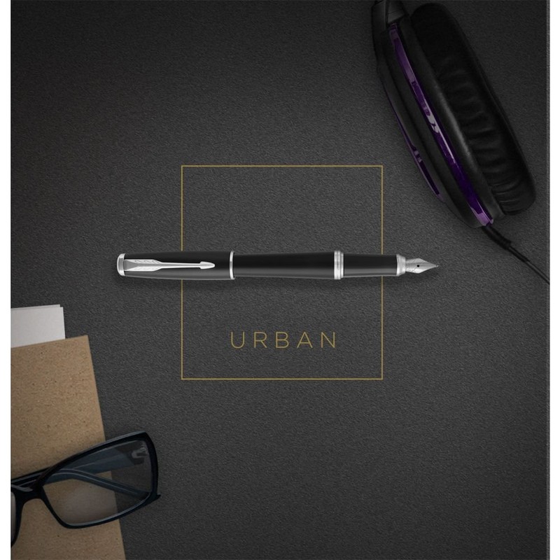 Parker Urban Fountain Pen, Premium Pearl Metal Chiselled with Medium
