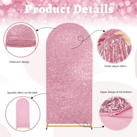 7.2FT Wedding Arch Cover Blush Pink Glitter Backdrop Covers Spandex Fitted Covers for Party Banquet Baby Shower Decorations