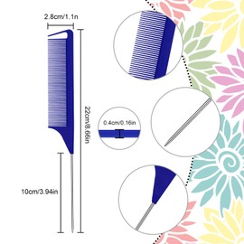 Patelai 30 Pieces Parting Comb for Braids Steel Hair Pin Rat Tail Carbon Fiber Heat Resistant Teasing Combs with Stainless Steel Pintail(Navy Blue)