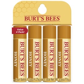 Burt's Bees - Bálsamo labial hidratante 100 % natural, miel con cera de abejas, 4 tubos