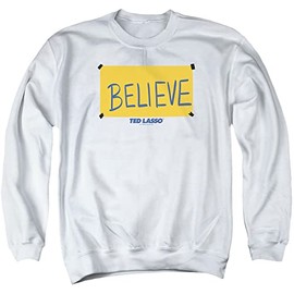 Popfunk Ted Lasso Ted Lasso Believe Sign Unisex Adult Crewneck Sweatshirt (Medium) White