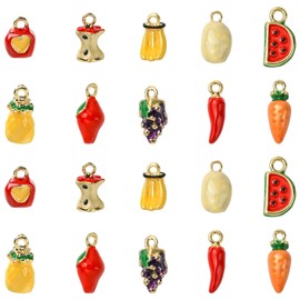 UR URLIFEHALL 20 pcs 10 Styles Enamel Fruit Vegetable Charms Apple Strawberry Pineapple Carrot Charms Cute Food Charms for DIY Necklace Bracelet Earrings Jewelry Making, Enamel, No Gemstone