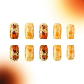 24Pcs Fall Press On Nails Short Square Fake Nails With cute Thanksgiving Elements Press On French pumpkin False Nails Autumn Stick On Nails for Women DIY Manicure Holiday Artificial Acrylic Nail