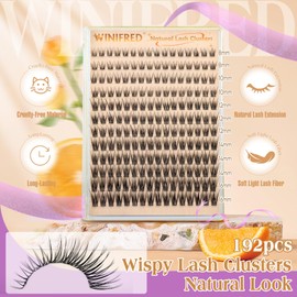 Winifred Natural Lash Clusters Eyelash Clusters C Curl Individual Lashes Wispy Lashes Clusters 8-16mm Cluster Eyelash Extensions 192pcs DIY Lash Extension