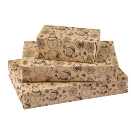 RUSPEPA Kraft Christmas Wrapping Paper Roll - Mini Roll - Black Snowman Design for Holiday Gift Wrap - 17 Inches X 32.8 Feet