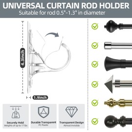 Goabroa No Drill Curtain Rod Brackets, 8-Pack Self Adhesive Curtain Rod Holders, Nail Free Adjustable Curtain Rod Hooks for Bedroom, Living Room, Bathroom and Kitchen