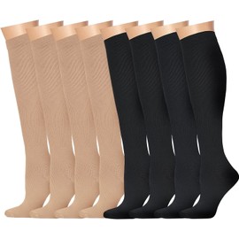 8 Pairs Compression Socks for Women & Men, 15-20 mmHg Flight Socks for Athletics, Running, Travel, Football, Circulation