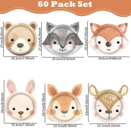 60 Count Woodland Party Paper Plates Animal Shaped Disposable Plates Woodland Creatures Plates Forest Birthday Party Decorations Plates for Birthday Baby Shower Woodland Animal Theme Party Favors