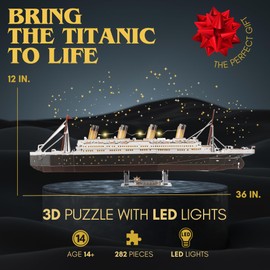 3D Puzzle Titanic Ship Model, 282 Pieces, 36 inches Long,with LED Lights, Paper Puzzle of RMS Titanic