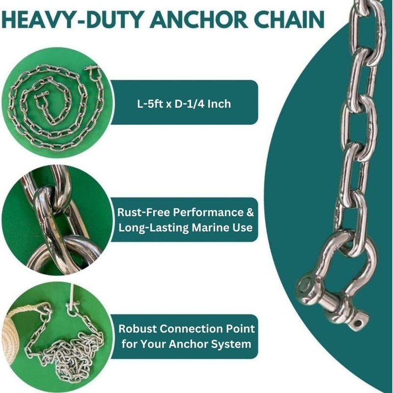 Anchor-Man Stainless Steel Boat Anchor Chain, Marine Grade, High Break