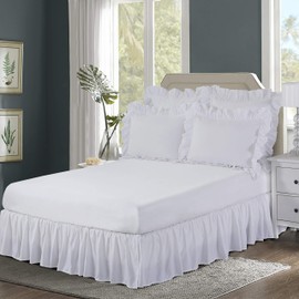 Bed Maker's Ruffled Wrap-Around Bedskirt Never Lift Your Mattress, Classic 14” Drop Length Gathered Ruffle Styling, White, California King (FRE34414WHIT05)