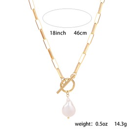 Baroque Gold Freshwater Pearl Long Pendant Necklace Paperclip Toggle Drop Stainless Steel Necklace For Women
