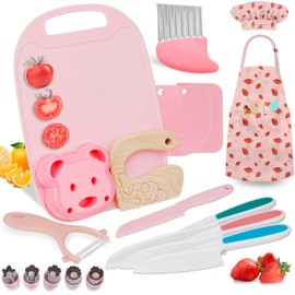 19PCS Kids Cooking Sets Real with Kids Knife Set for Real Cooking, Kid Safe Knife Set for Real Cooking with Kids Cutting Board and Knife Set, Toddlers Kitchen Tools, Kids Chef Hat and Apron
