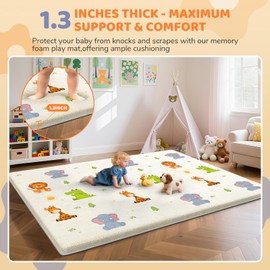 Omzer Baby Play Mat for Floor - Comfortable 1.3'' Thick Playpen Mat with Washable Removable Coth Cover for for Toddler,Infant,Kids - Safe Non Slip baby playpen Pad -Beige, 74''x 50''