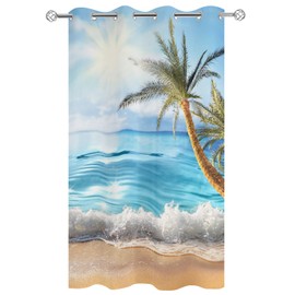 Tersuger 1 Panel Waterproof Outdoor Curtains 95 inches Long for Patio Seaside Tropical Palm Tree Indoor Outdoor Privacy Curtain Light Filter Grommet Drapes for Porch Cabana Pergola