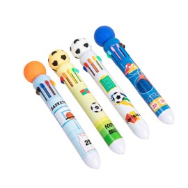 Multicoloured Pens, Multicoloured Ballpoint Pen, Retractable Ballpoint Pen, 4 Pack, 10-in-1 Roller Ball Colour Ballpoint Pen for Office School Supplies, Students, Children, Gift, Cute Cartoon Football