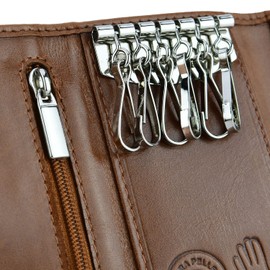 Conte Massimo Man Woman Keyring Genuine Leather, Brown with pocket
