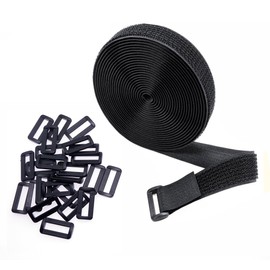 16Ft 1 In Adjustable Cable Straps with 25 Buckles, Free Cut Length Black Reusable Fastening Cable Ties, Heavy Duty Hook and Loop Securing Strap for Cable Wire Management Cord Wraps (1 Inch)