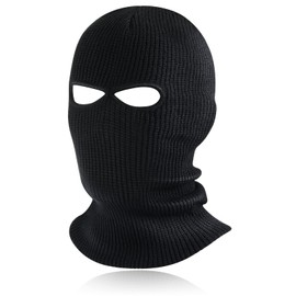 BBTO Knitted Ski Mask Winter Balaclava with 2 Holes Ski Face Cover for Outdoor Sports, black