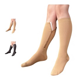 Ziperior Closed Toe 15-20 mmHg Compression Grade Calf Inside Leg Zipper Socks (Nude, Large-X-Large)
