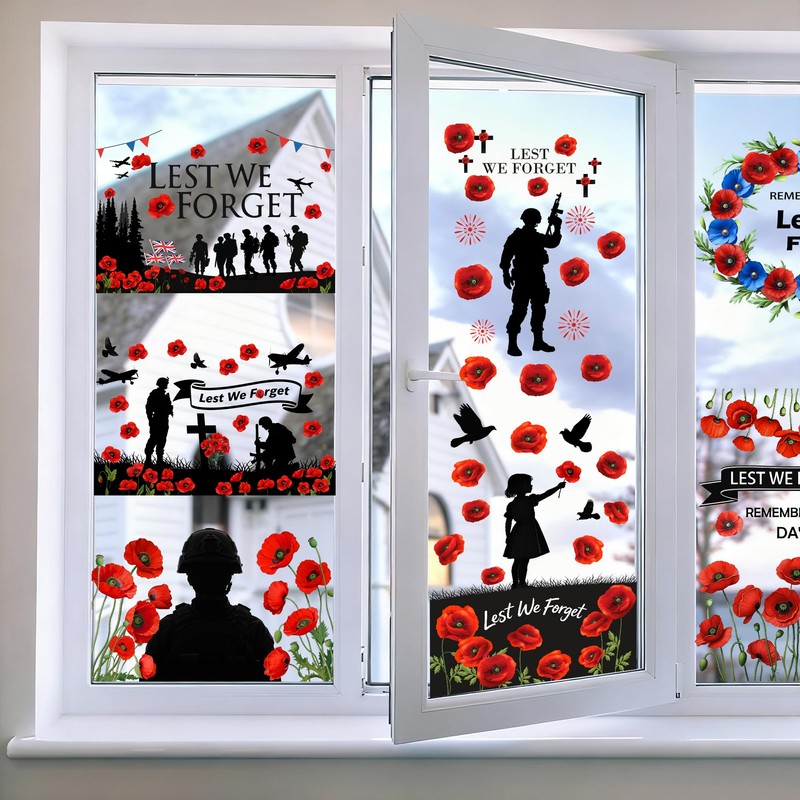 WIURGOHA Lest We Forget Window Stickers for Remembrance Day, 9