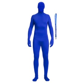 Full Bodysuit With Zipper Helper Unisex Spandex Stretch Adult Costume Zentai Disappearing Man Body Suit (Large, Blue)
