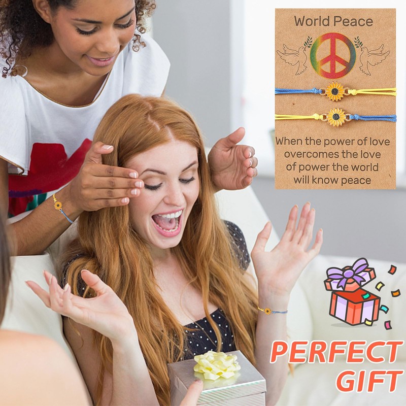 2Pcs Sunflower Bracelet for Couples Peace Friendship Braided Bracelet Boho