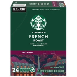 Starbucks Coffee K-Cup Pods, French Roast, Dark Roast Coffee, Notes of Dark Caramel & Sweet Smoke, Keurig Genuine K-Cup Pods, 24 CT K-Cups/Box (Pack of 2 Boxes)