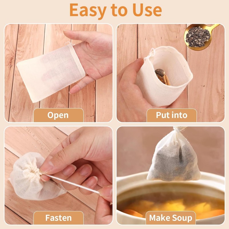 60 Pcs Reusable Muslin Spice Bags – 8x10 CM Natural