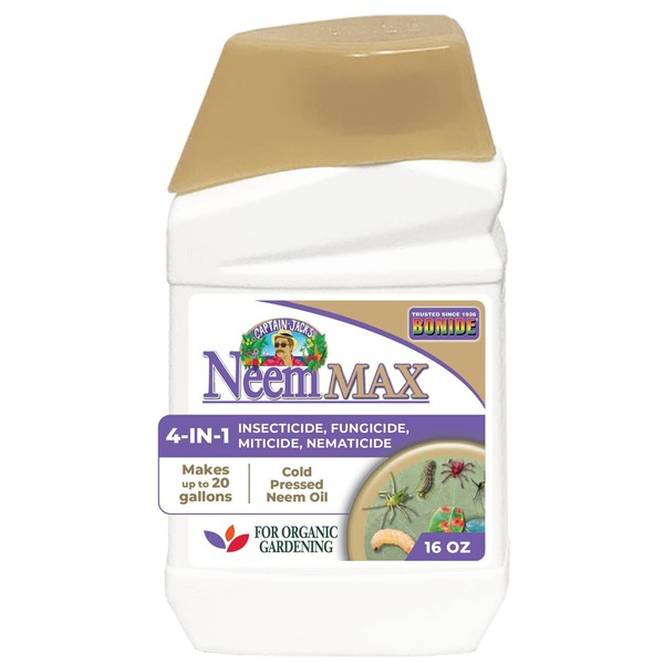 Bonide Captain Jack's Neem Max, 16 oz Concentrated Cold Pressed Neem Oil, Multi-Purpose Insecticide, Fungicide, Miticide, and Nematicide for Organic Gardening