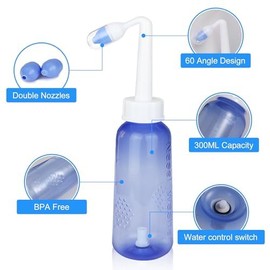 300 ML Nasal Rinse Neti Pot Sinus Rinse Bottle Gentle Nasal Wash Bottle Nose Cleaner Comfortable for Adult & Kid Effective Pressure Irrigatio with 20 Nasal Wash Salt Packets BPA Free