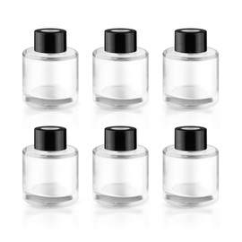 DynnnDy 6 Pack 50ml/1.7oz Empty Clear Glass Diffuser Bottle with Black Cap Refillable Round-Shaped Essential Oil Containers Fragrance Diffuser Jars Use for Home and Office Decorative